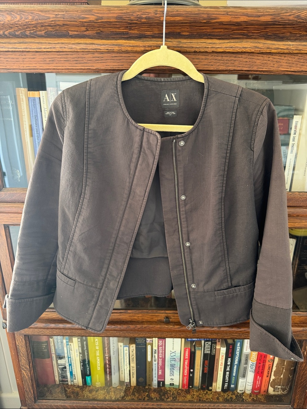 A/X Armani Exchange Women's Grey Collarless Zip-Front Jacket
